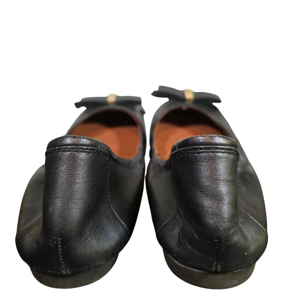 COLE HAAN Women's 11 Black Leather Tali Bow Ballet Flats Patent Cap‎ Toe